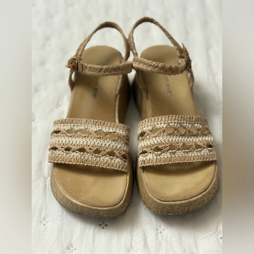 Lower East Side Platform Boho Wedge Straw Weaved Sandals Ankle Straps Size 7.5